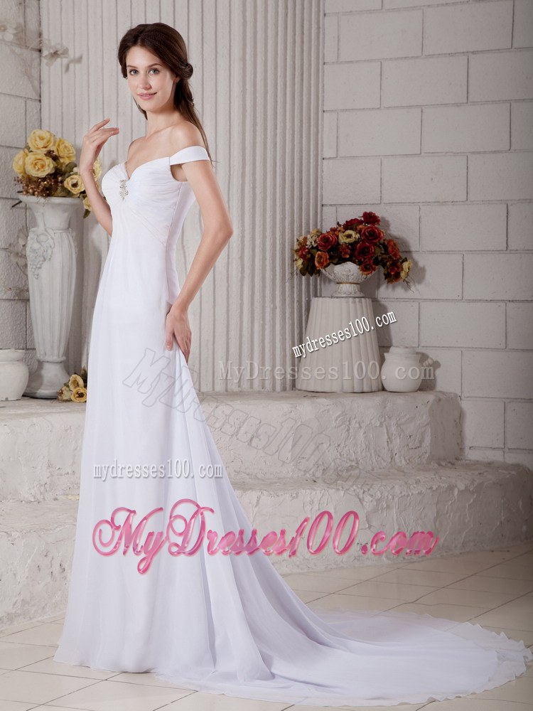 Off The Shoulder Court Train Beading Fashionable Wedding Dresses
