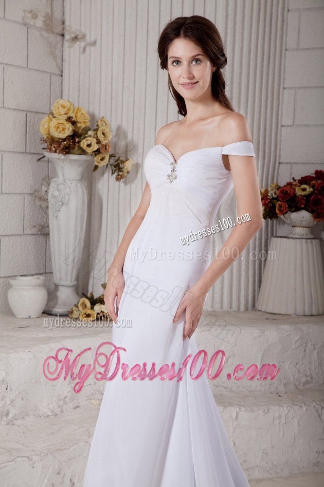 Off The Shoulder Court Train Beading Fashionable Wedding Dresses