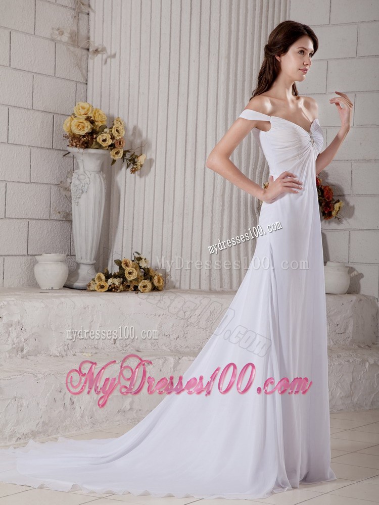 Off The Shoulder Court Train Beading Fashionable Wedding Dresses