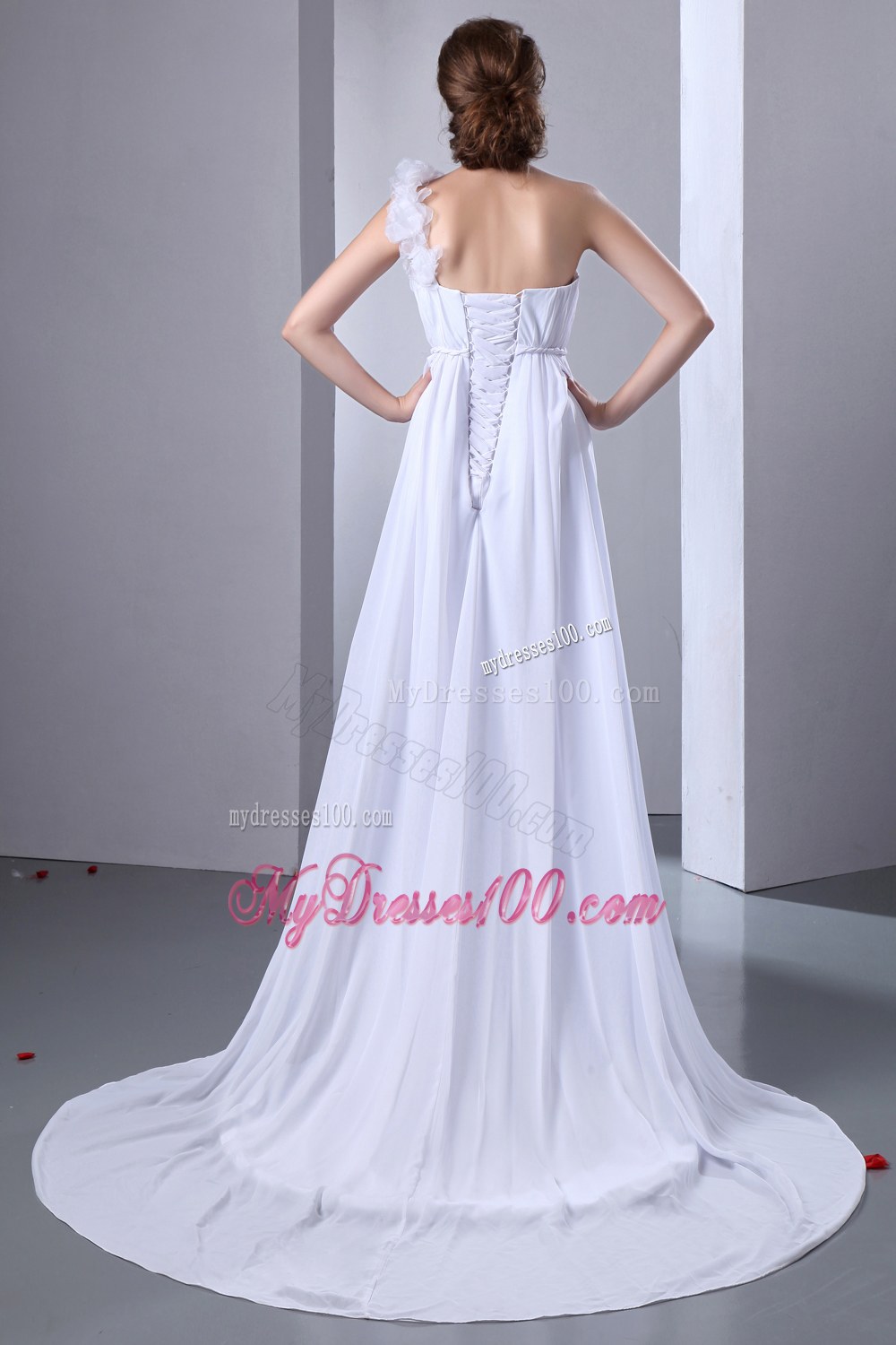 Simple Empire One Shoulder Court Train Ruched Wedding Dress