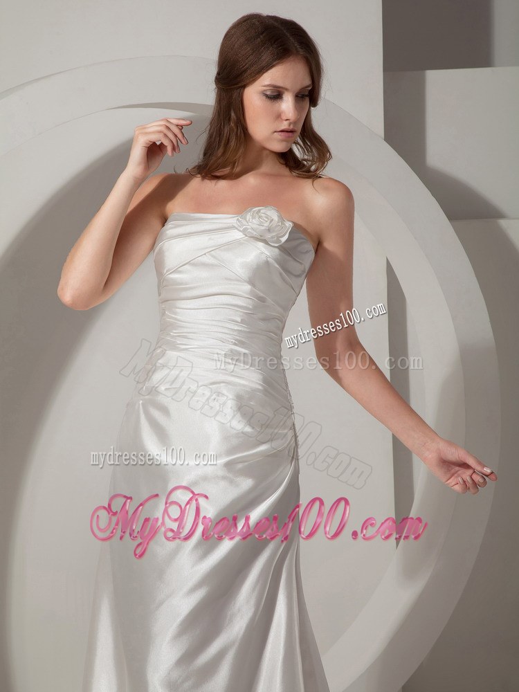 Simple Column Strapless Court Train Ruched Simple Wedding Gowns