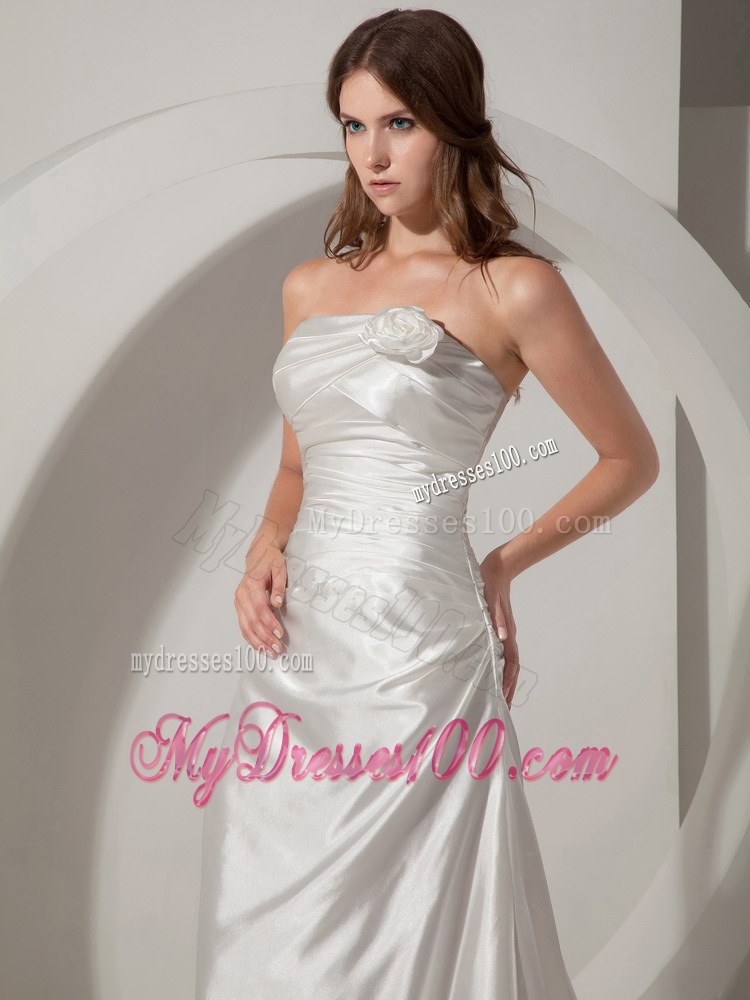 Simple Column Strapless Court Train Ruched Simple Wedding Gowns
