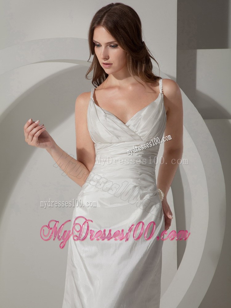 Elegant Sheath Spaghetti Straps Court Train Ruched Wedding Dresses