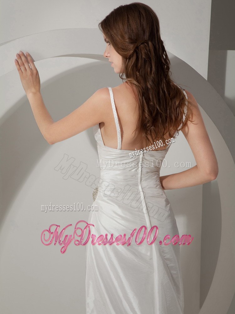 Elegant Sheath Spaghetti Straps Court Train Ruched Wedding Dresses