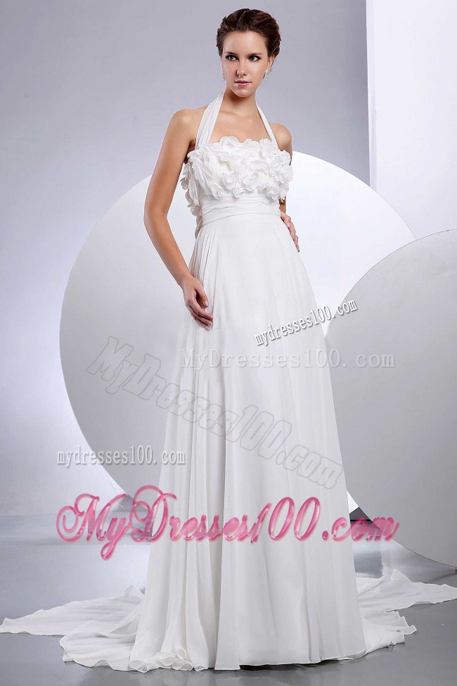 Simple Empire Halter 2013 Wedding Dress With Hand Made Flowers