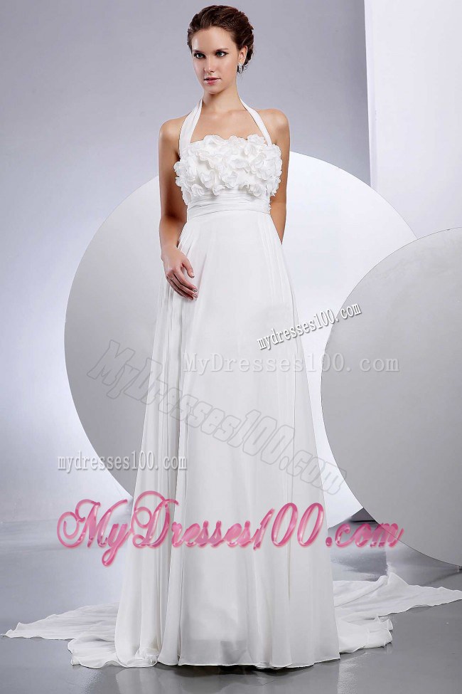 Simple Empire Halter 2013 Wedding Dress With Hand Made Flowers
