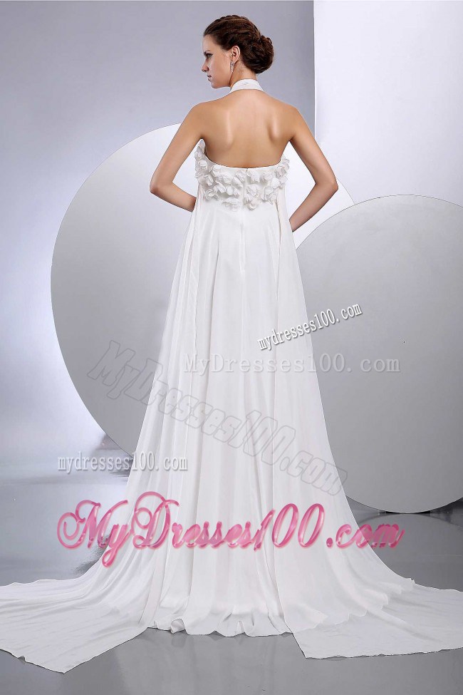 Simple Empire Halter 2013 Wedding Dress With Hand Made Flowers