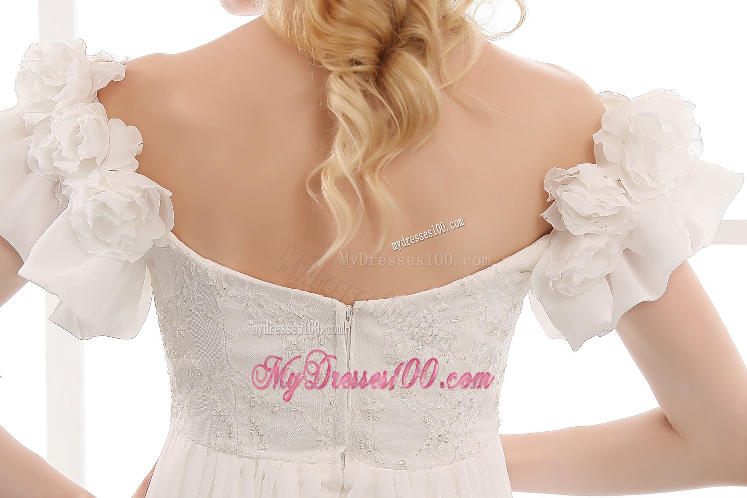 Simple Empire Off The Shoulder Chapel Train Flowers Wedding Dress