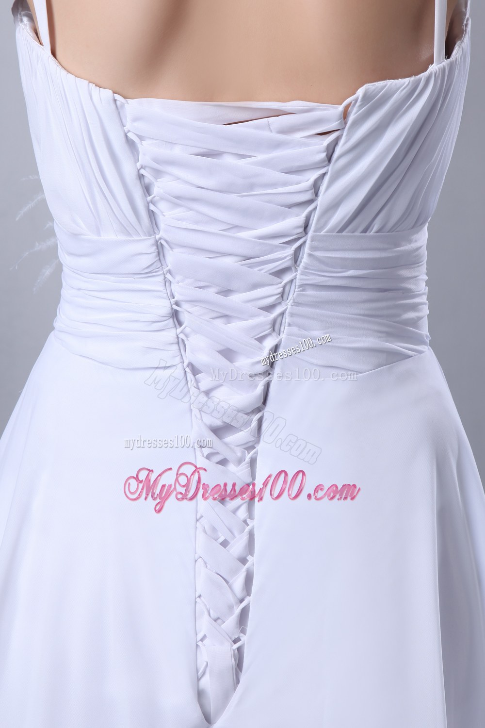 Empire Spaghetti Straps Court Train Wedding Gown with Ruches