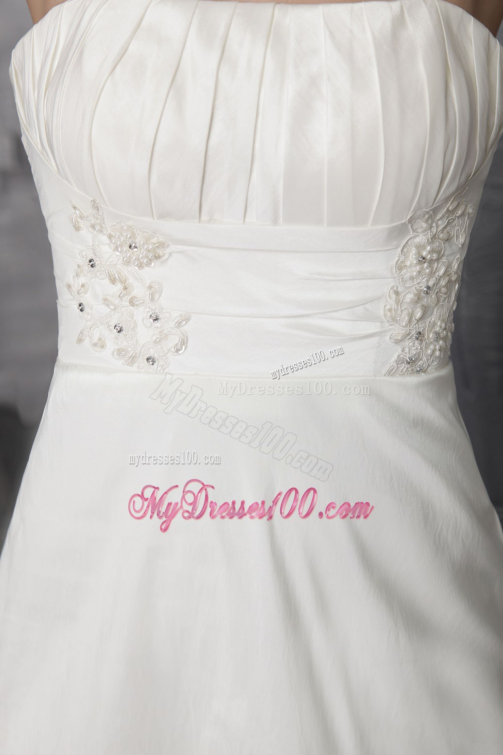Simple Empire Strapless Brush Train Appliques Wedding Gowns