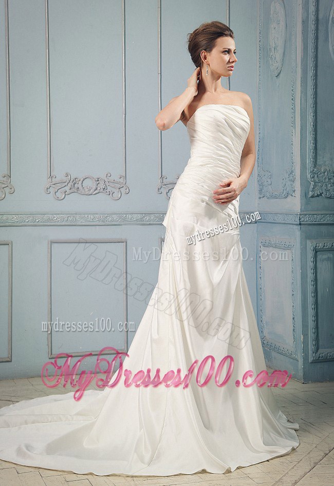 Simple Wedding Dress With Ruching and Appliques Court Train For Church