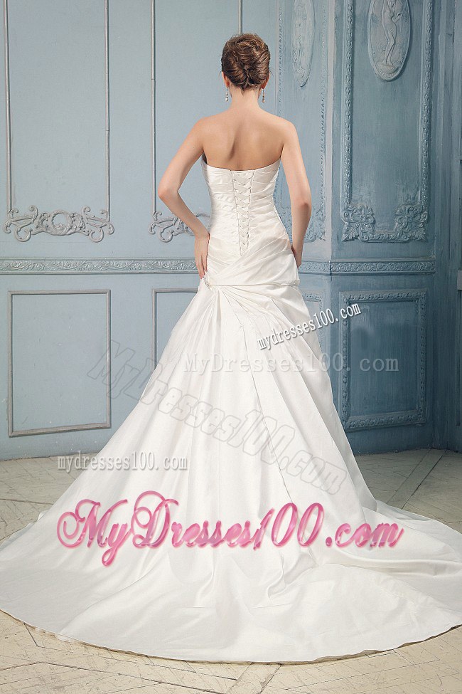 Simple Wedding Dress With Ruching and Appliques Court Train For Church