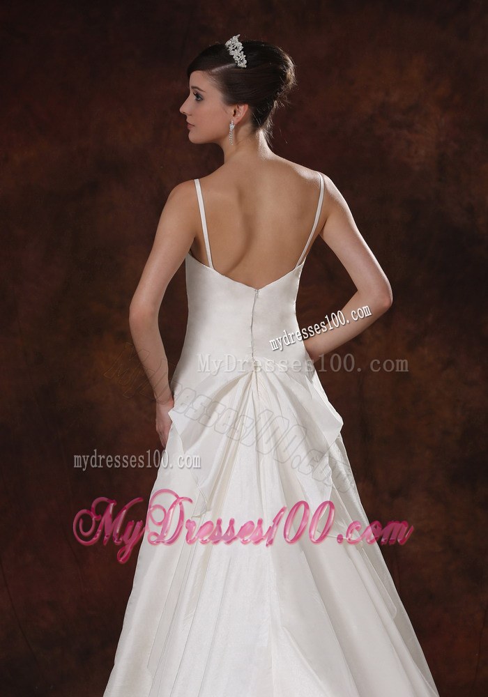 Elegant Spaghetti Straps Ruched Wedding Gowns with Brush Train