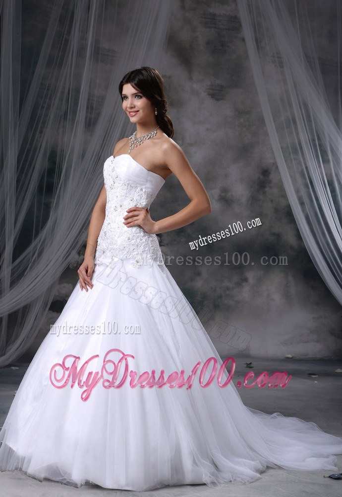 Lace with Beading Sweetheart Court Train 2013 Wedding Dresses