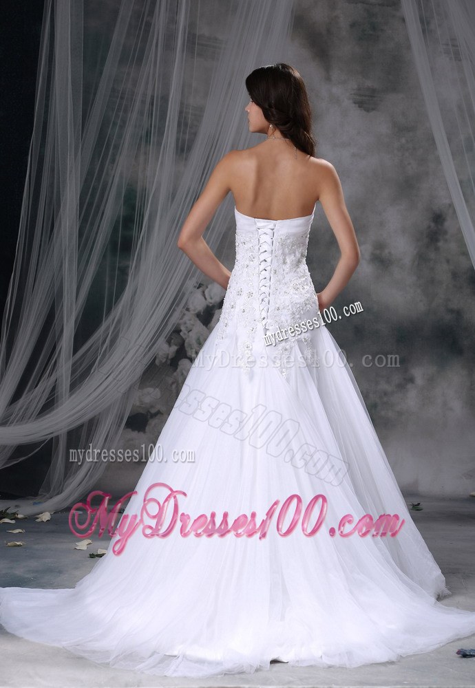 Lace with Beading Sweetheart Court Train 2013 Wedding Dresses