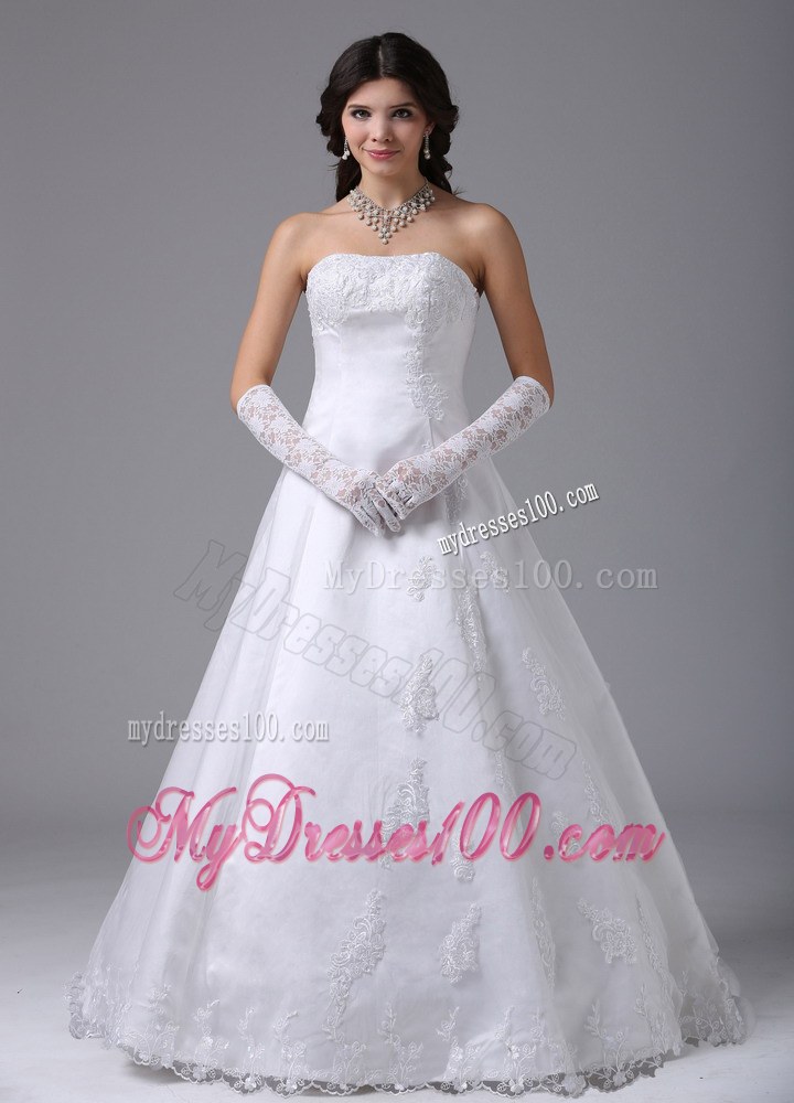 Pretty Floor-length Strapless New Arrival Wedding Dresses with Lace