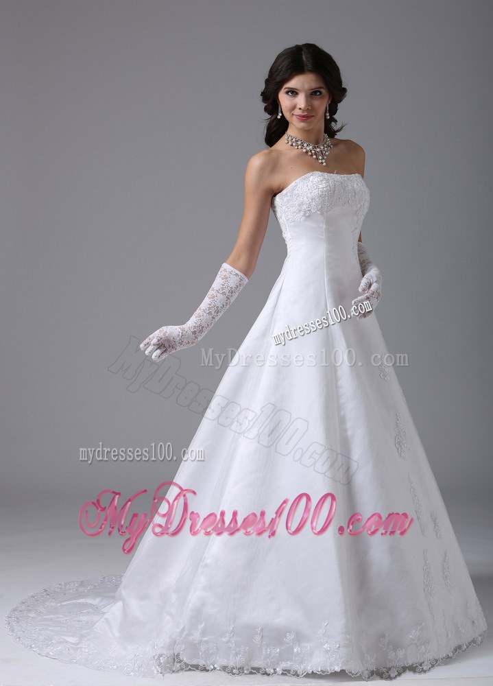 Pretty Floor-length Strapless New Arrival Wedding Dresses with Lace