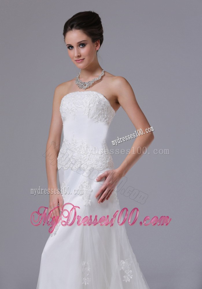 Strapless Lace Column Court Train 2012 Romantic Wedding Dresses