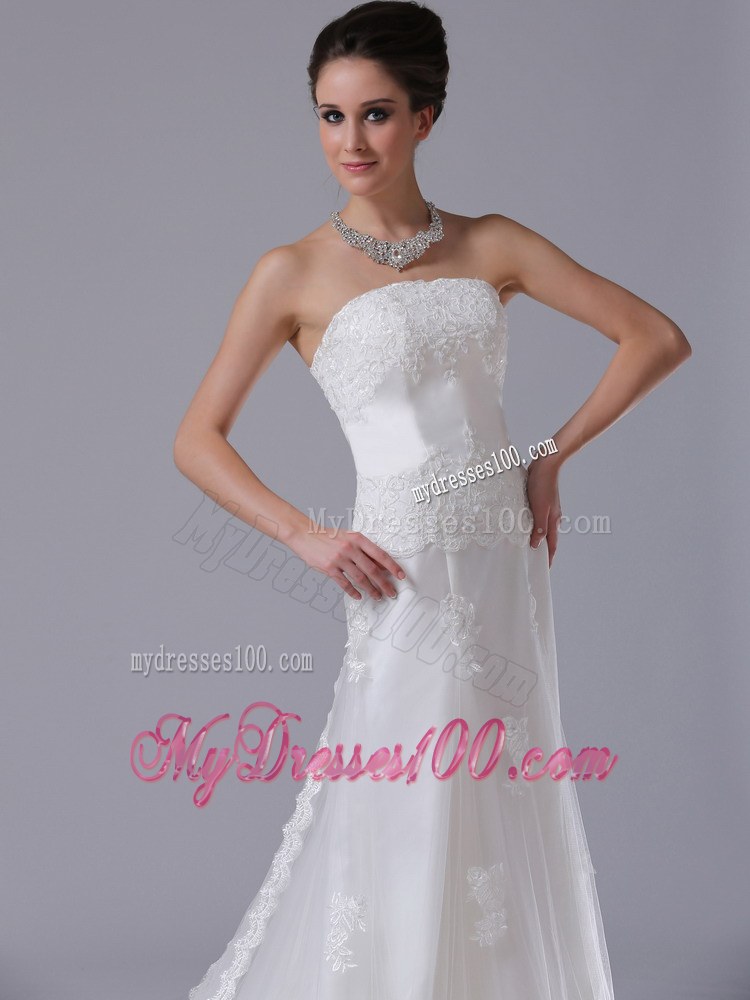 Strapless Lace Column Court Train 2012 Romantic Wedding Dresses