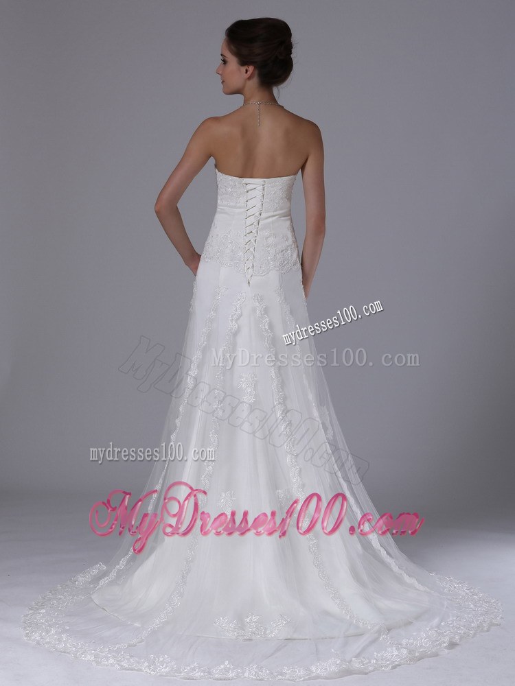 Strapless Lace Column Court Train 2012 Romantic Wedding Dresses
