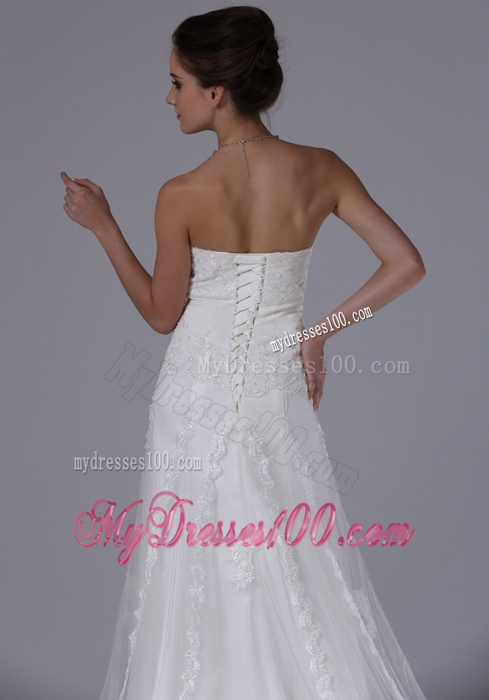 Strapless Lace Column Court Train 2012 Romantic Wedding Dresses