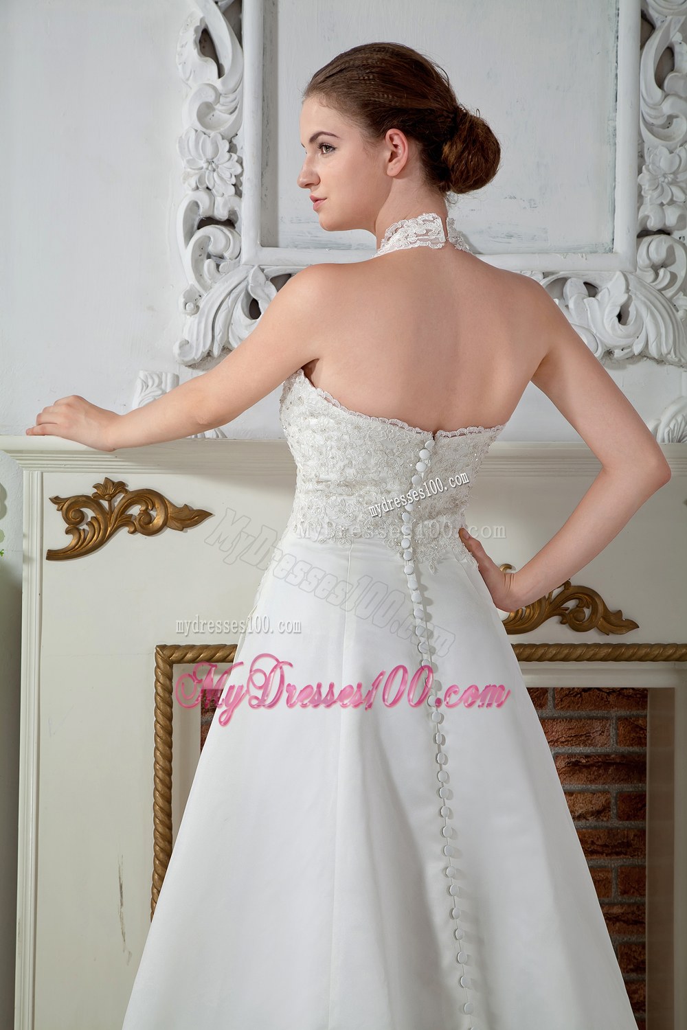Sweet Halter Court Train Appliques Wedding Dresses for Cheap