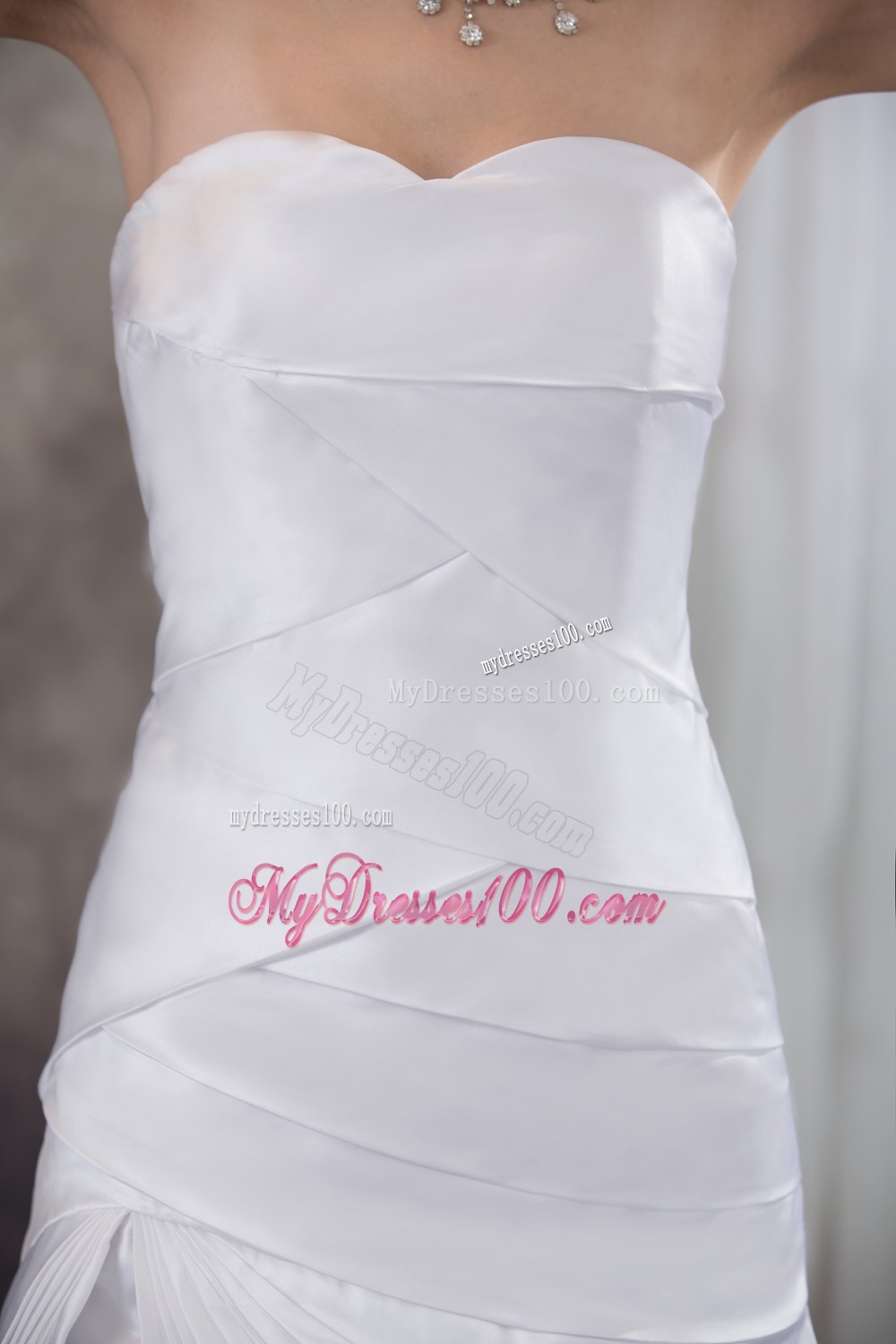 Sweetheart A-line Brush Train Pleat Wedding Dress