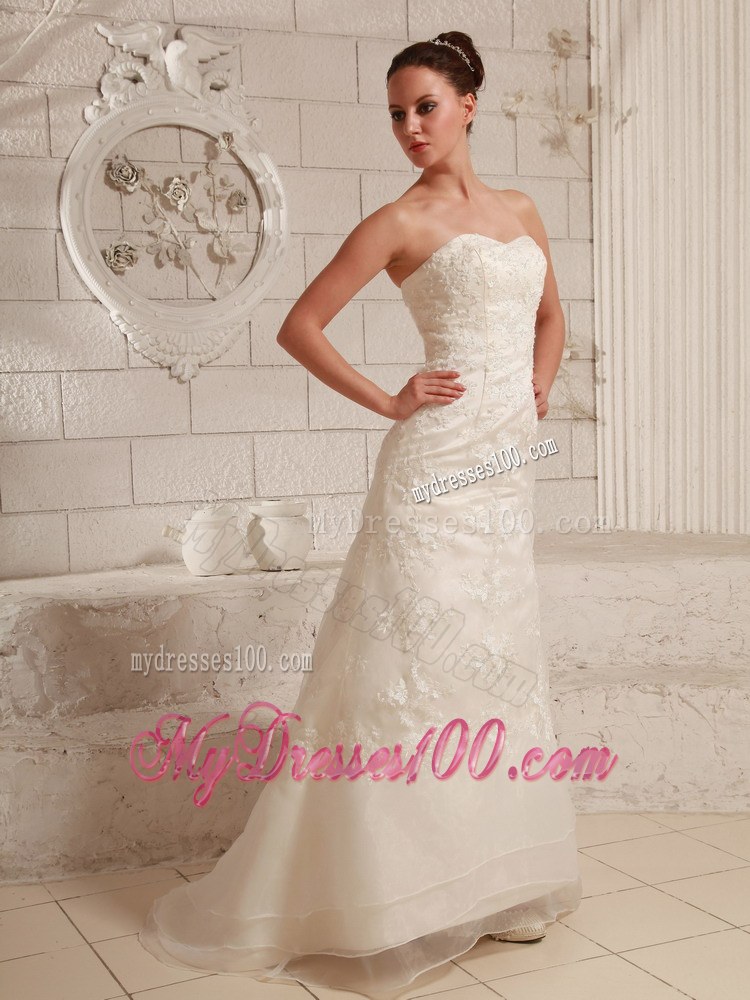 Sweetheart Lace Wedding Dresses with Brush Train For Custom Made