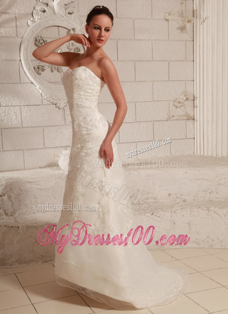Sweetheart Lace Wedding Dresses with Brush Train For Custom Made