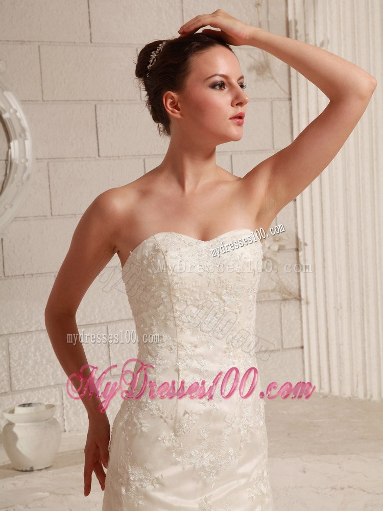 Sweetheart Lace Wedding Dresses with Brush Train For Custom Made