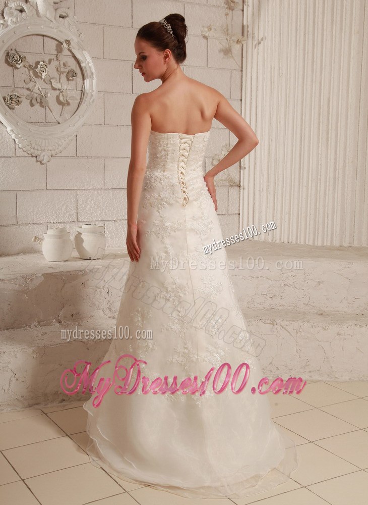 Sweetheart Lace Wedding Dresses with Brush Train For Custom Made