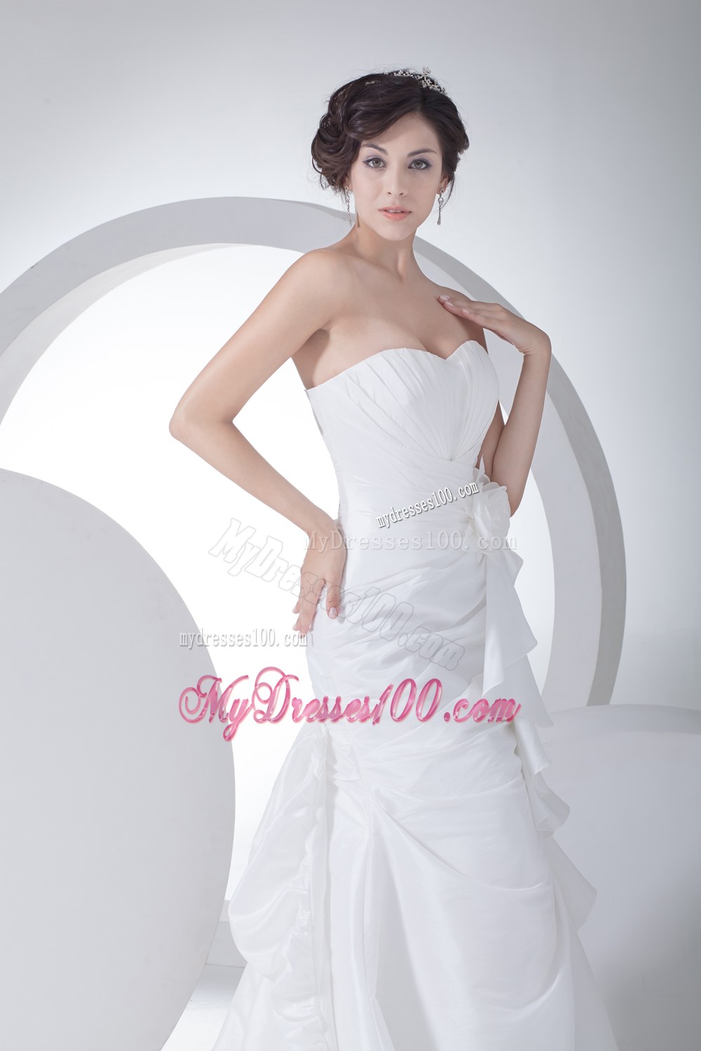 Sweetheart Mermaid Hand Made Flowers Brush Train Wedding Dress