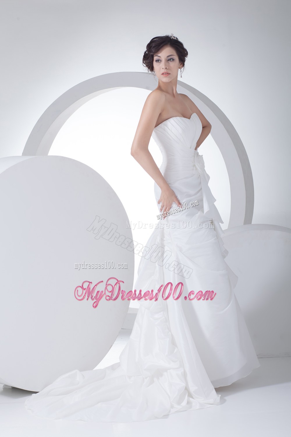 Sweetheart Mermaid Hand Made Flowers Brush Train Wedding Dress