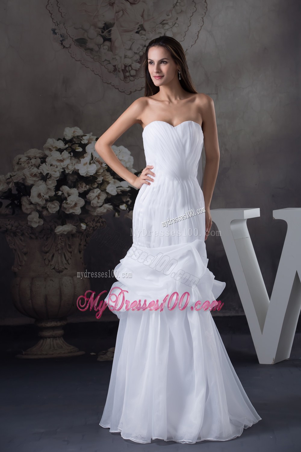 Sweetheart Mermaid Long Pick Ups Wedding Dress