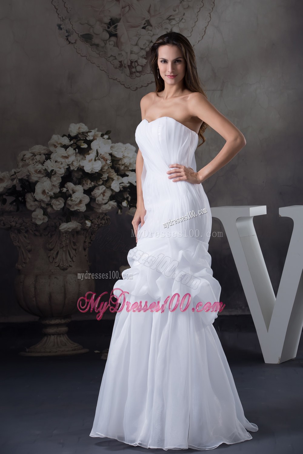 Sweetheart Mermaid Long Pick Ups Wedding Dress