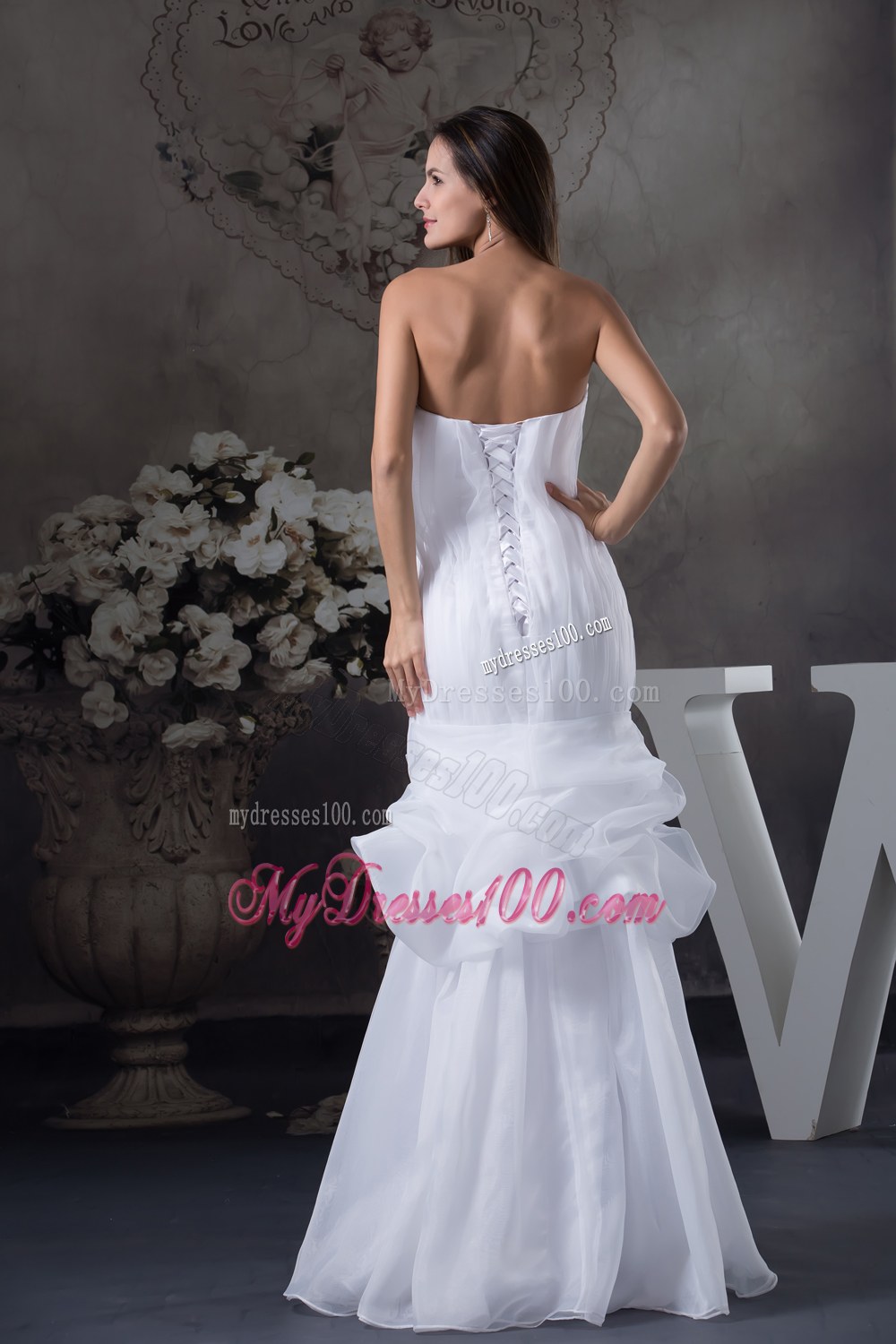 Sweetheart Mermaid Long Pick Ups Wedding Dress