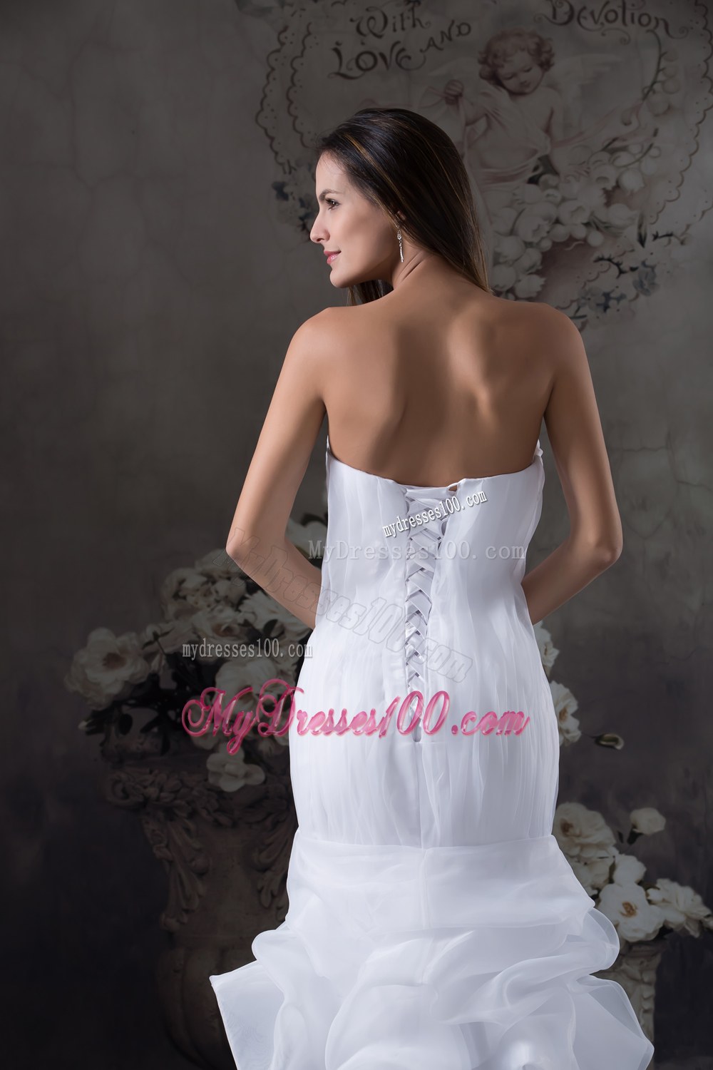 Sweetheart Mermaid Long Pick Ups Wedding Dress