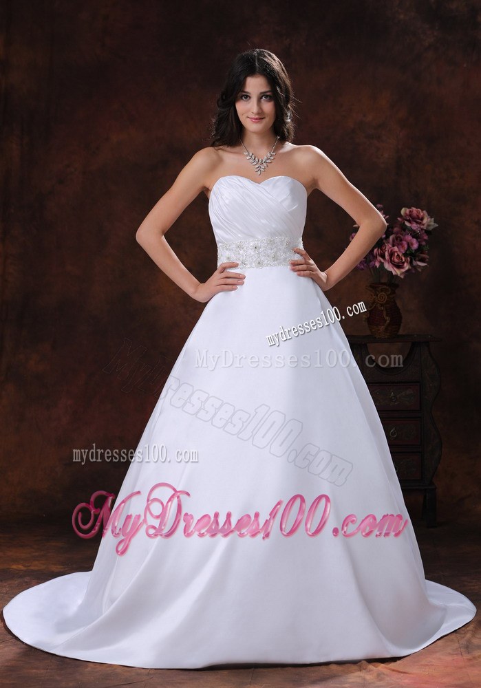 Modest Sweetheart Wedding Dresses With Beaded Decorate Waist