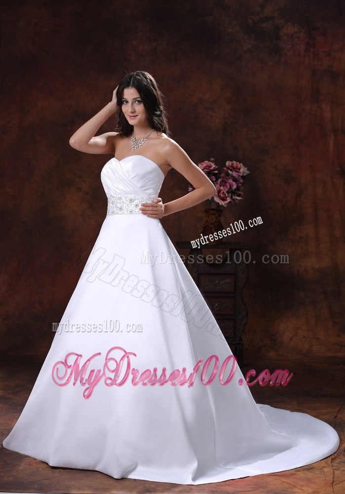 Modest Sweetheart Wedding Dresses With Beaded Decorate Waist