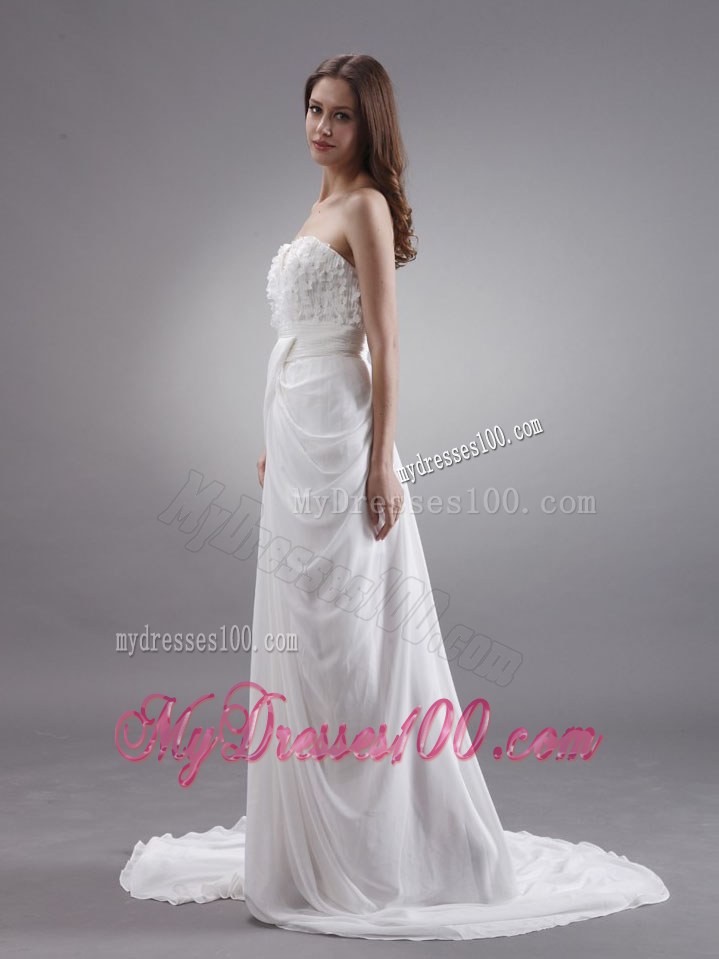 Pretty Sweetheart Wedding Dress With Hand Made Flowers Court Train