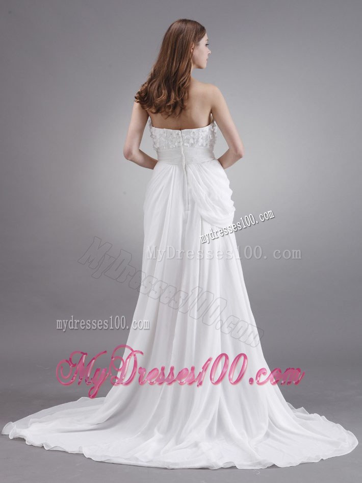 Pretty Sweetheart Wedding Dress With Hand Made Flowers Court Train