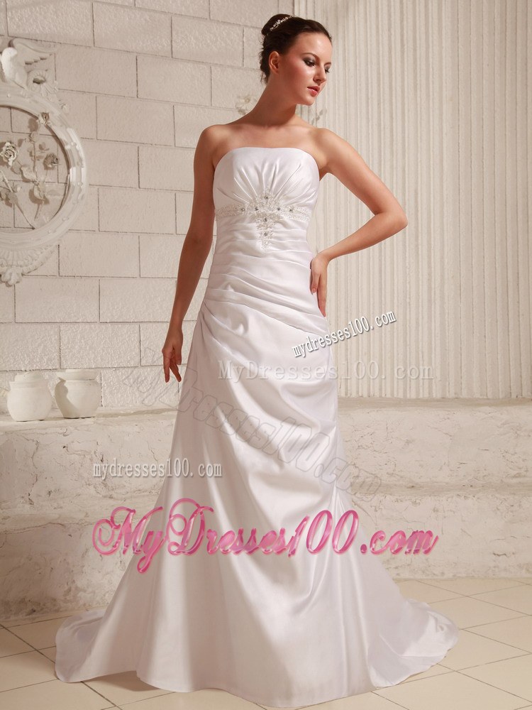 Ruched Appliques with Beading Court Train Elegant Wedding Dresses