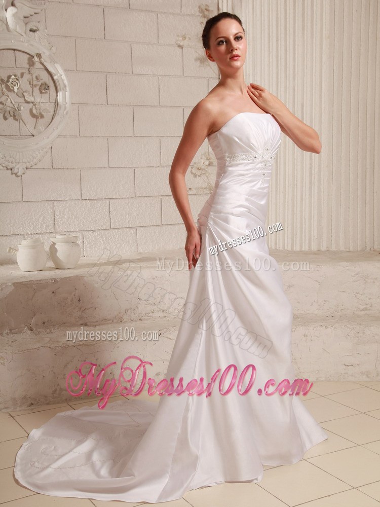 Ruched Appliques with Beading Court Train Elegant Wedding Dresses