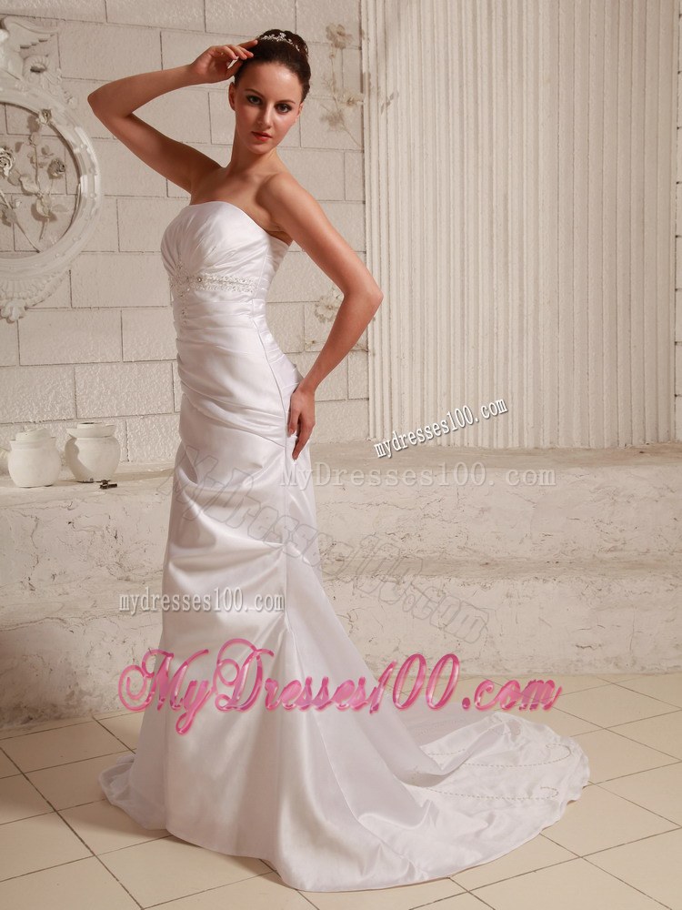 Ruched Appliques with Beading Court Train Elegant Wedding Dresses