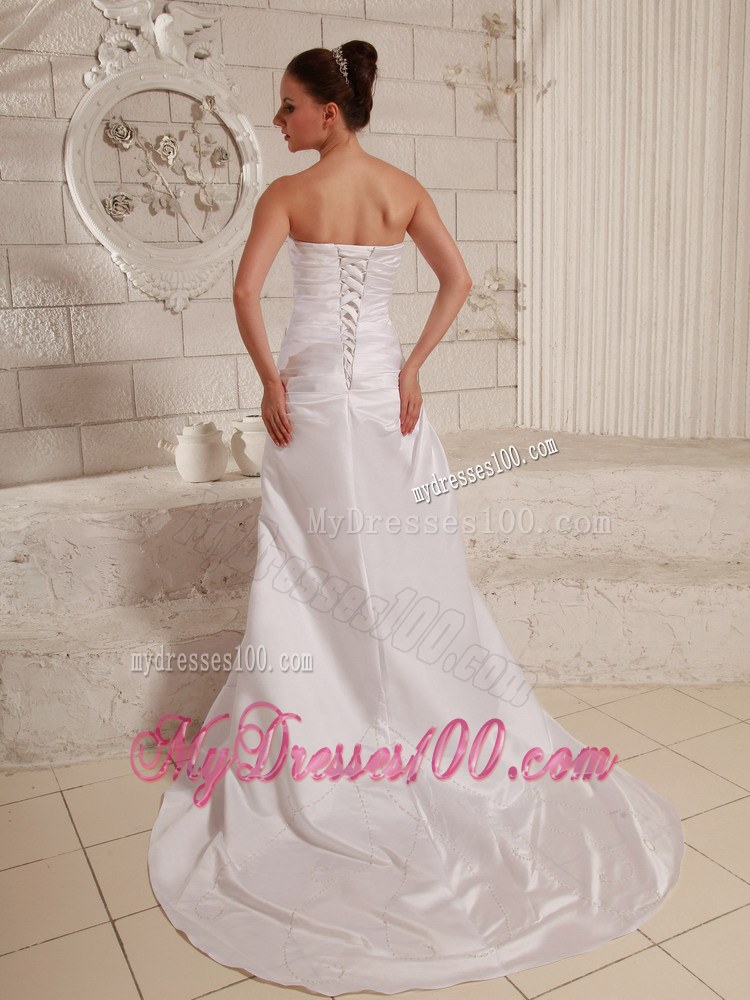 Ruched Appliques with Beading Court Train Elegant Wedding Dresses