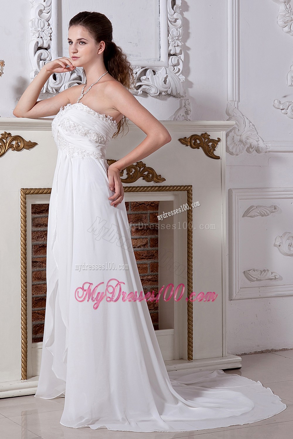 The Brand New Empire Court Train Wedding Dresses with Embroidery
