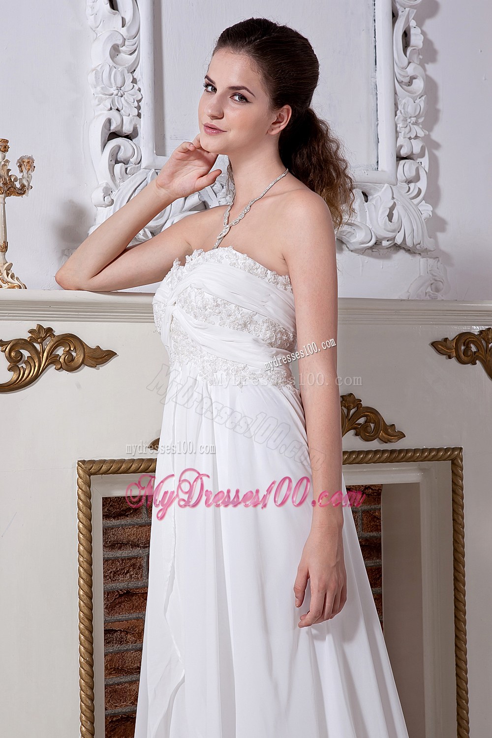 The Brand New Empire Court Train Wedding Dresses with Embroidery