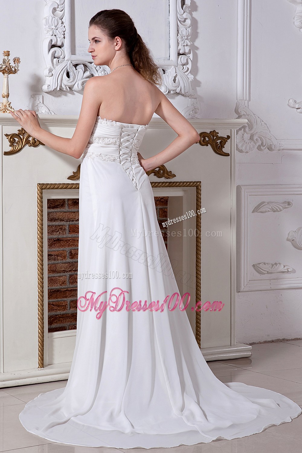 The Brand New Empire Court Train Wedding Dresses with Embroidery