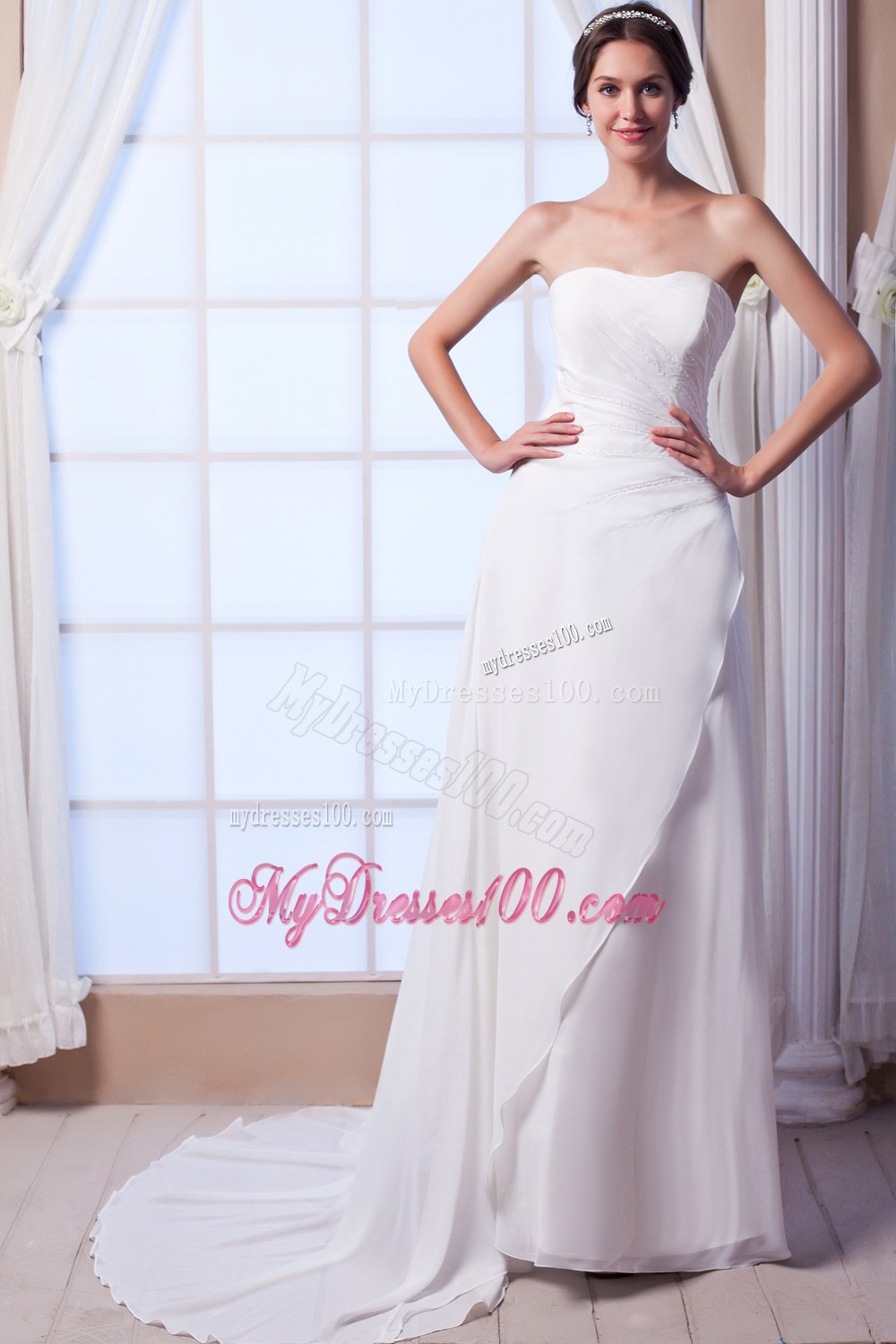 The Brand New Style Column Strapless Court Train Bridal Dress