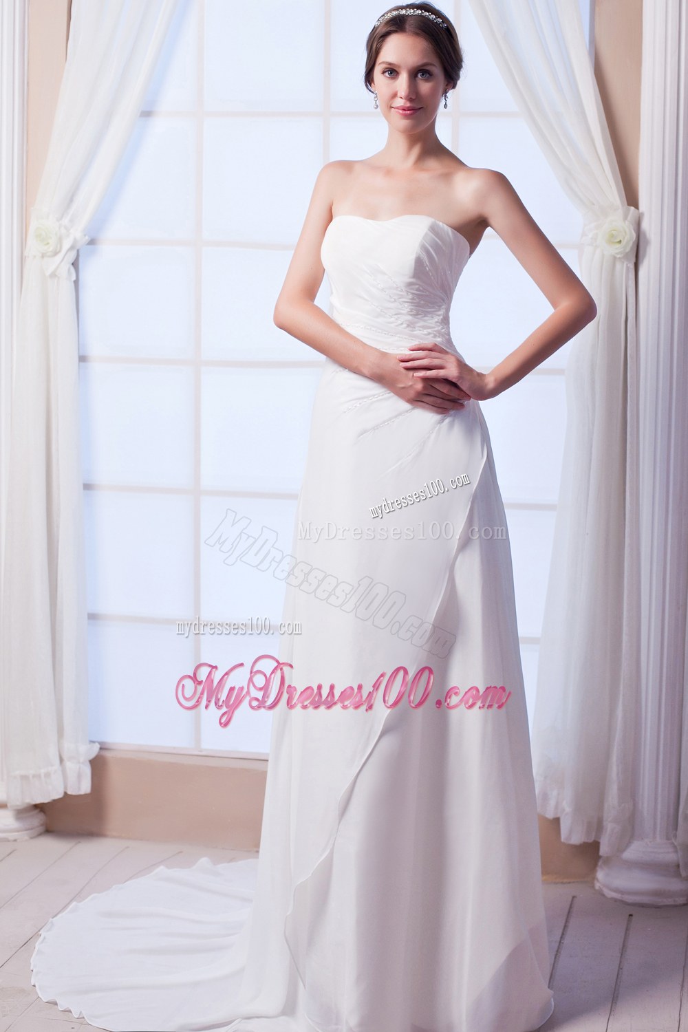 The Brand New Style Column Strapless Court Train Bridal Dress